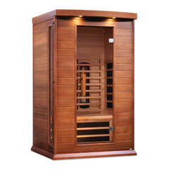 Maxxus MX-M206-01-FS CED 2 person red cedar full spectrum infrared sauna front view with the interior visible
