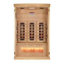 Golden Designs GDI-8020-03 2 person full spectrum infrared sauna photographed against a plain background