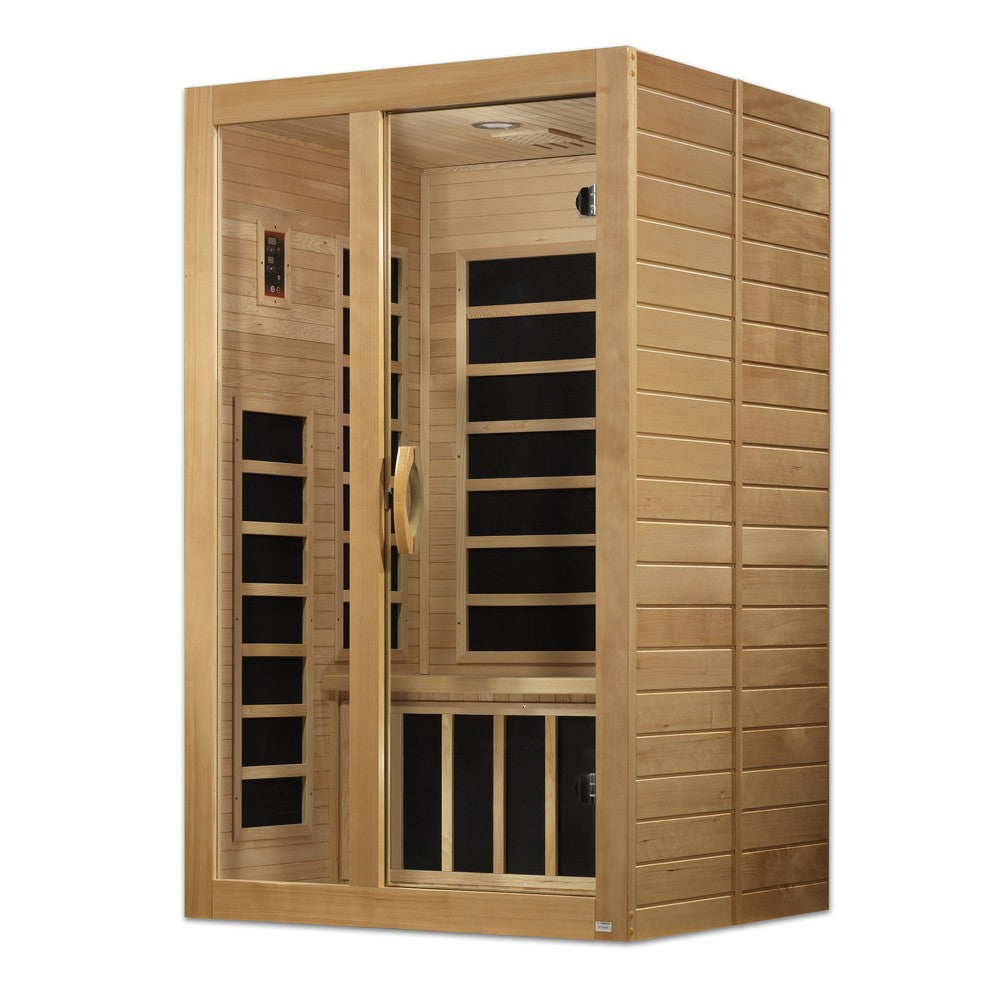 Dynamic Santiago 2 person Low EMF infrared sauna photographed against a plain background