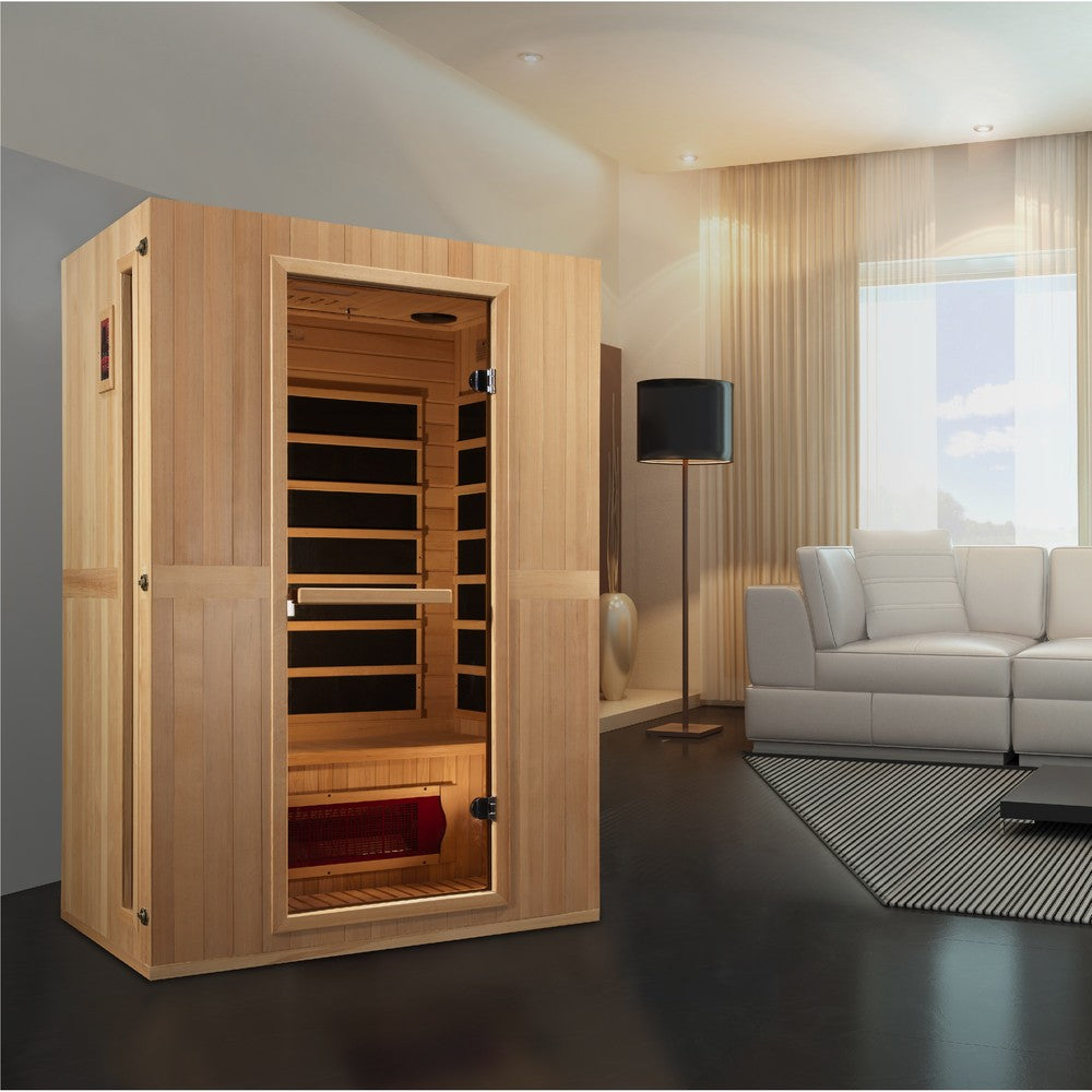 Maxxus Serenity 2 person Low EMF infrared sauna photographed against a plain background
