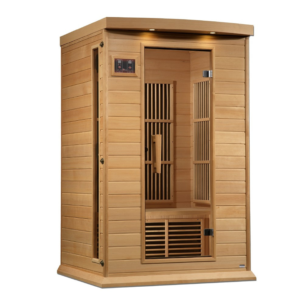Maxxus MX-K206-01-ZF 2 person Near Zero EMF infrared sauna photographed against a plain background