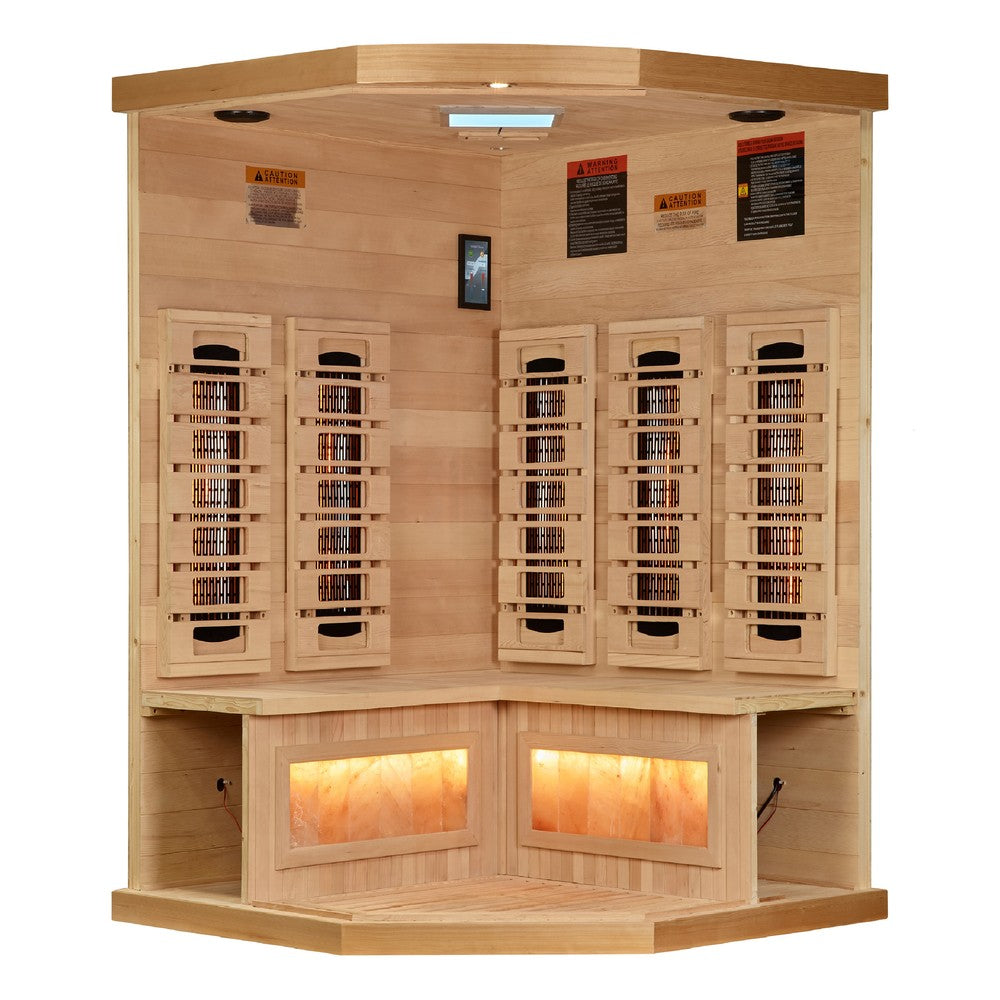 Golden Designs GDI-8035-03 3 person corner full spectrum infrared sauna photographed against a plain background