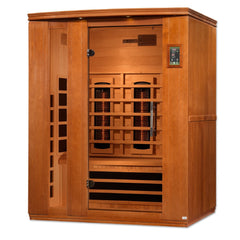 Dynamic Lugano 3 person Low EMF infrared sauna photographed against a plain background
