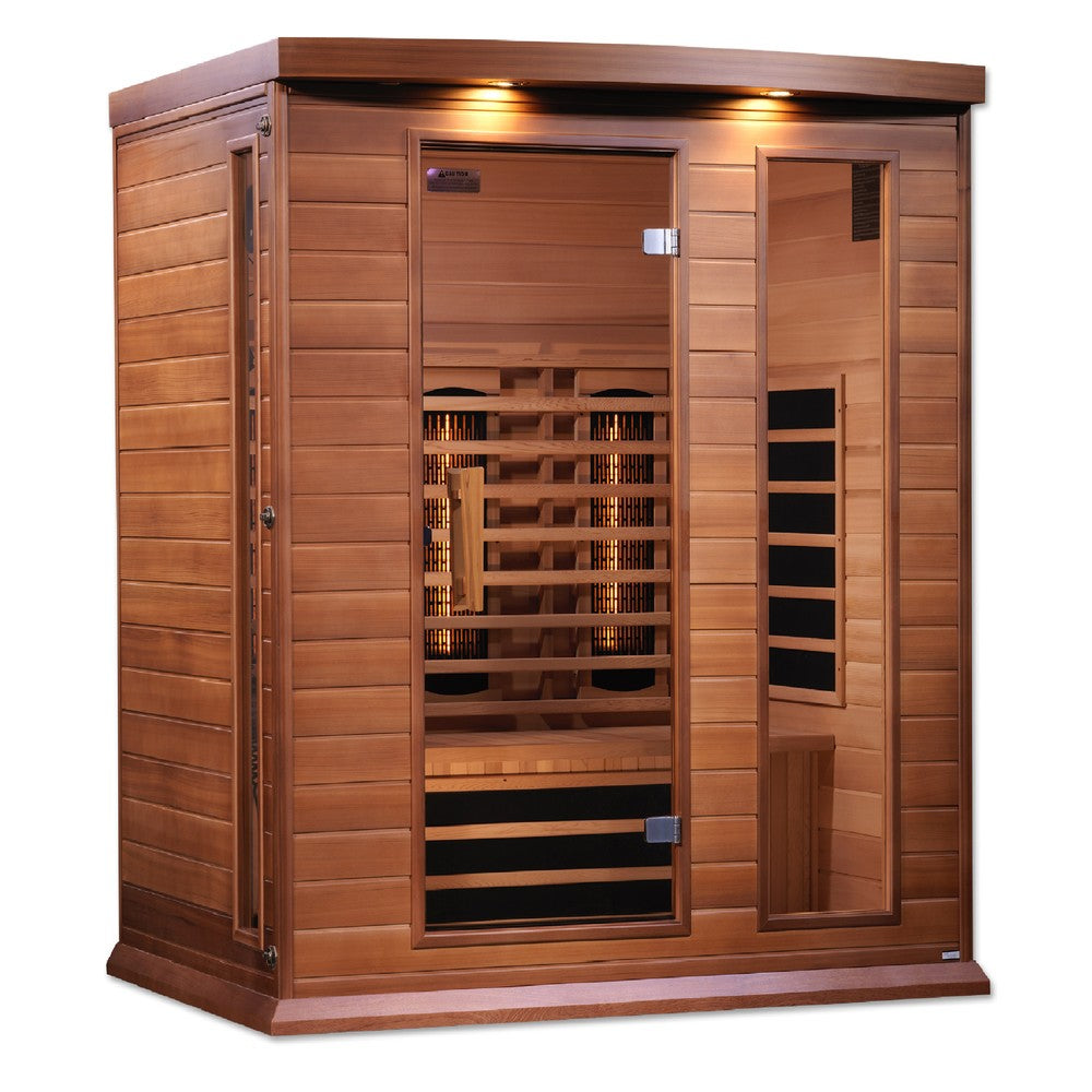 Maxxus MX-M306-01-FS CED 3 person red cedar full spectrum infrared sauna front view with the interior visible