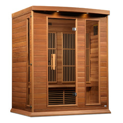 Maxxus MX-K306-01 CED 3 person red cedar Low EMF infrared sauna photographed against a plain background