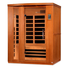 Dynamic Lugano 3 person Low EMF infrared sauna photographed against a plain background