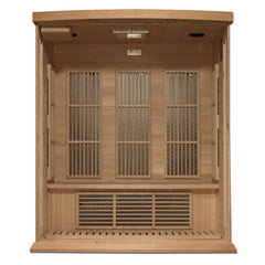Maxxus MX-K306-01-ZF 3 person Near Zero EMF infrared sauna photographed in a room