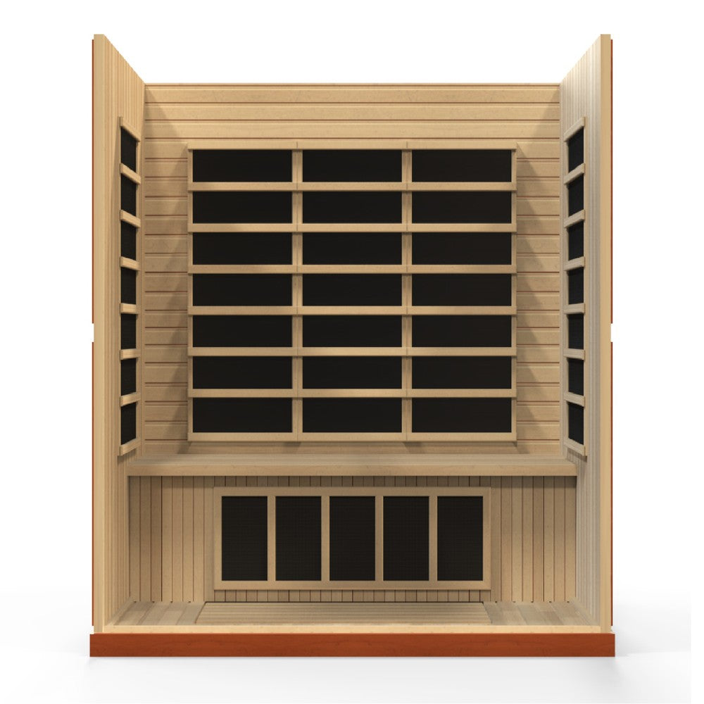 Dynamic Bergamo 4 person Low EMF infrared sauna photographed against a plain background