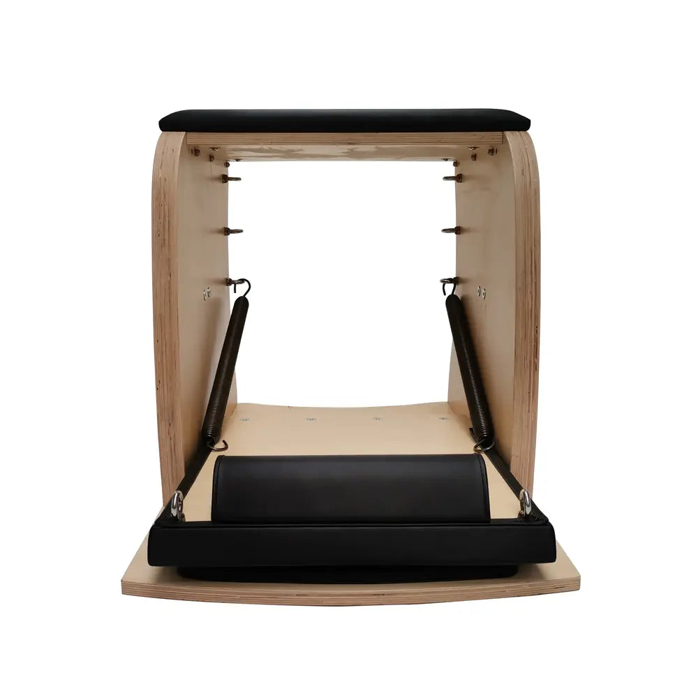 Front view of the black Elina Pilates Classic Wunda Chair and spring system
