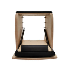 Front view of the black Elina Pilates Classic Wunda Chair and spring system