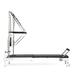 Black Elina Pilates Nubium Reformer with Tower, full side view