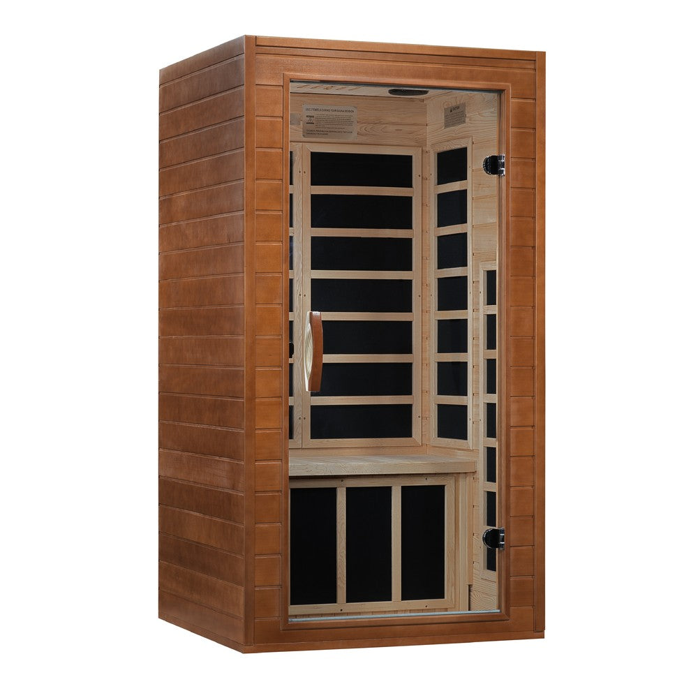 Dynamic Avila 1 person Low EMF infrared sauna photographed against a plain background