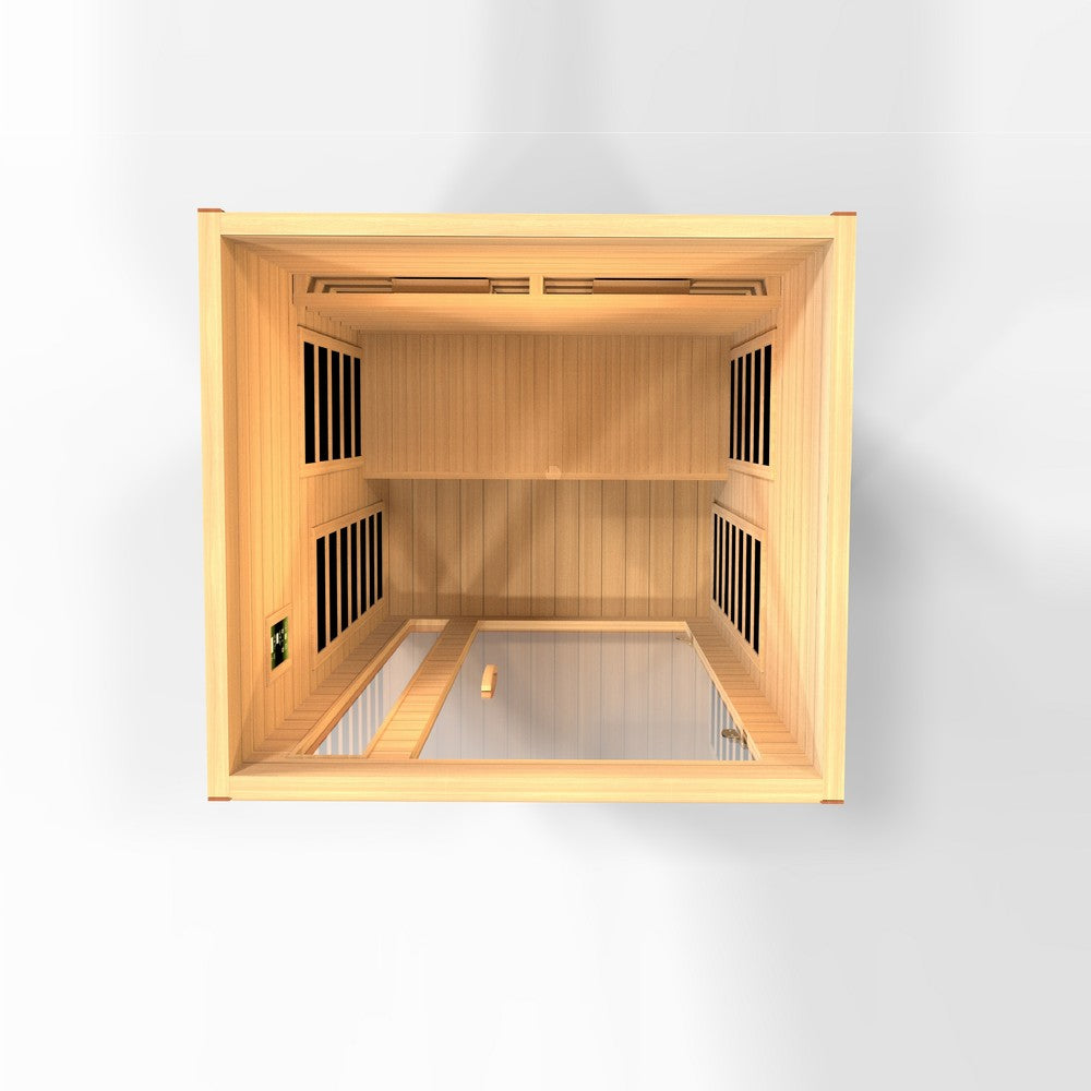 Dynamic Cardoba 2 person Low EMF infrared sauna photographed against a plain background