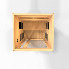 Dynamic Cardoba 2 person Low EMF infrared sauna photographed against a plain background