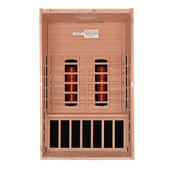 Dynamic Santiago 2 person Low EMF infrared sauna photographed against a plain background