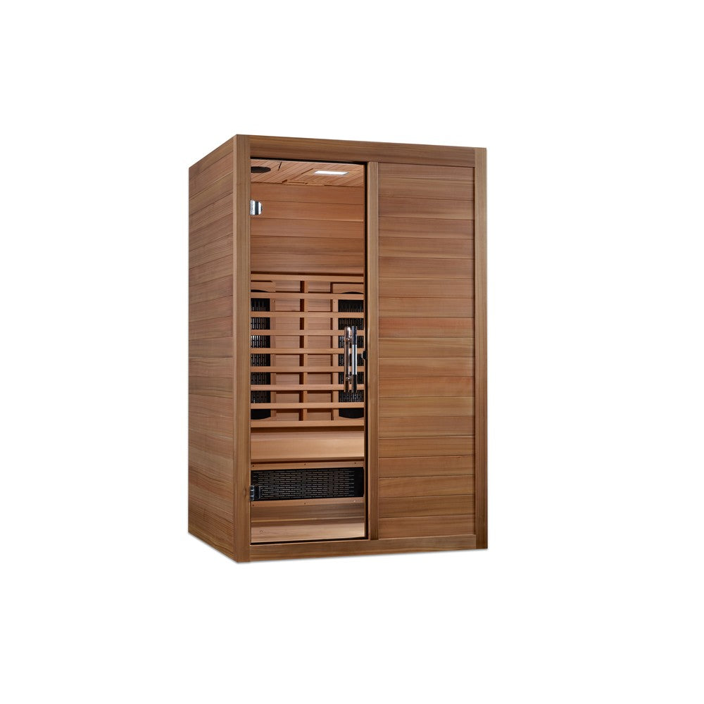 Maxxus S-Line Yoga 2 person full spectrum infrared sauna photographed against a plain background