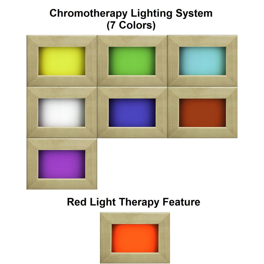 Dynamic Lucca 2 person Low EMF infrared sauna chromotherapy lighting colour chart