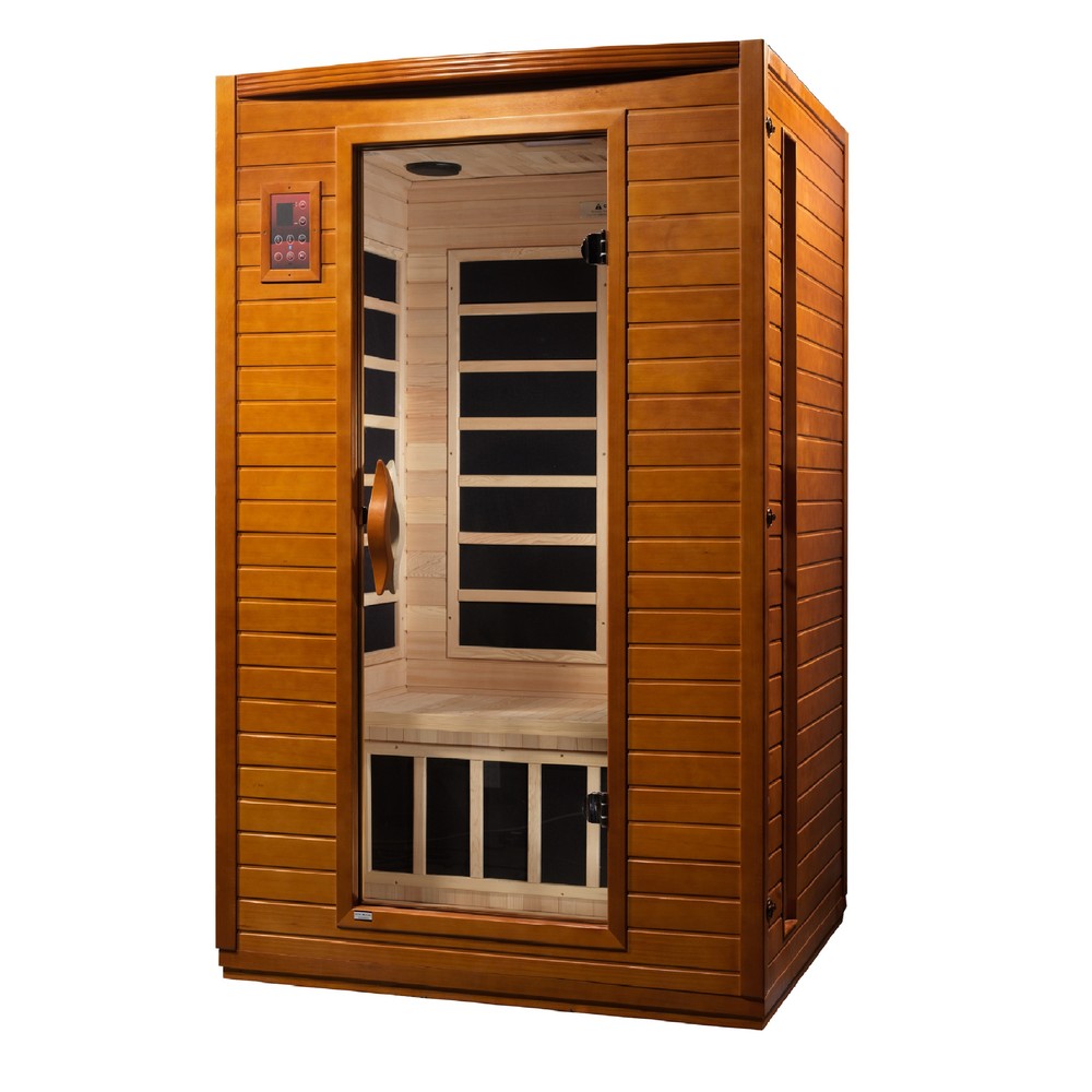 Dynamic Versailles 2 person Low EMF infrared sauna photographed against a plain background