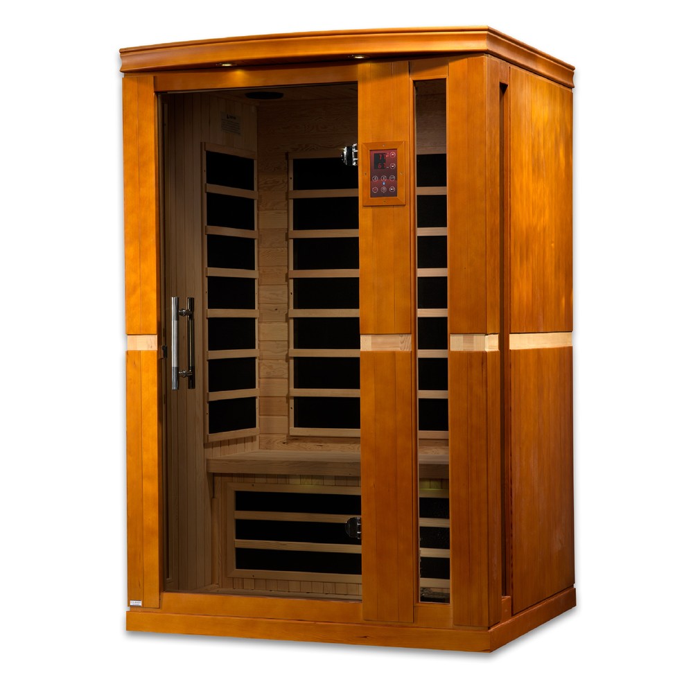 Dynamic Vittoria 2 person Low EMF infrared sauna photographed against a plain background