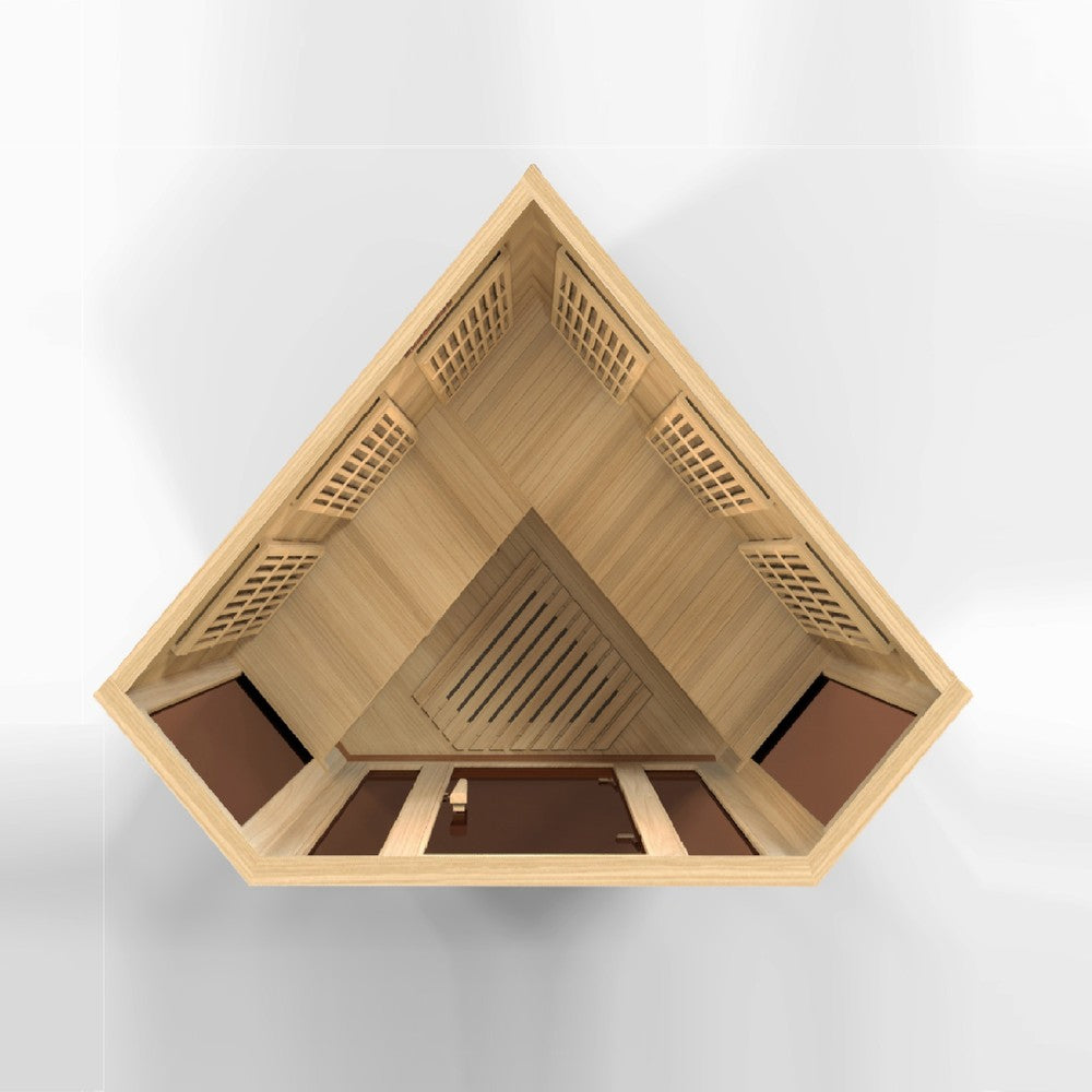 Maxxus MX-K356-01 3 person corner Low EMF infrared sauna photographed against a plain background