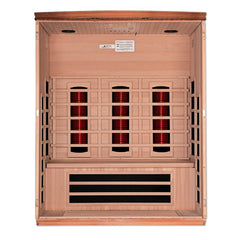 Dynamic Lugano 3 person Low EMF infrared sauna photographed against a plain background