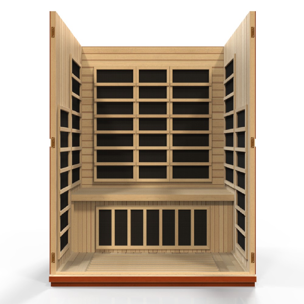 Dynamic Bellagio 3 person Low EMF infrared sauna photographed against a plain background