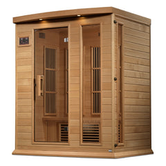 Maxxus MX-K306-01-ZF 3 person Near Zero EMF infrared sauna front view with the interior visible