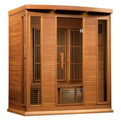 Maxxus MX-K406-01 CED 4 person red cedar Low EMF infrared sauna photographed against a plain background
