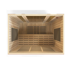 Dynamic Bergamo 4 person Low EMF infrared sauna photographed against a plain background