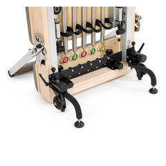 Close-up of the transport wheels on the grey Elina Pilates Vertical Reformer
