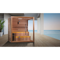 Golden Designs Kuusamo 6 Person Traditional Sauna in indoor wellness room setting