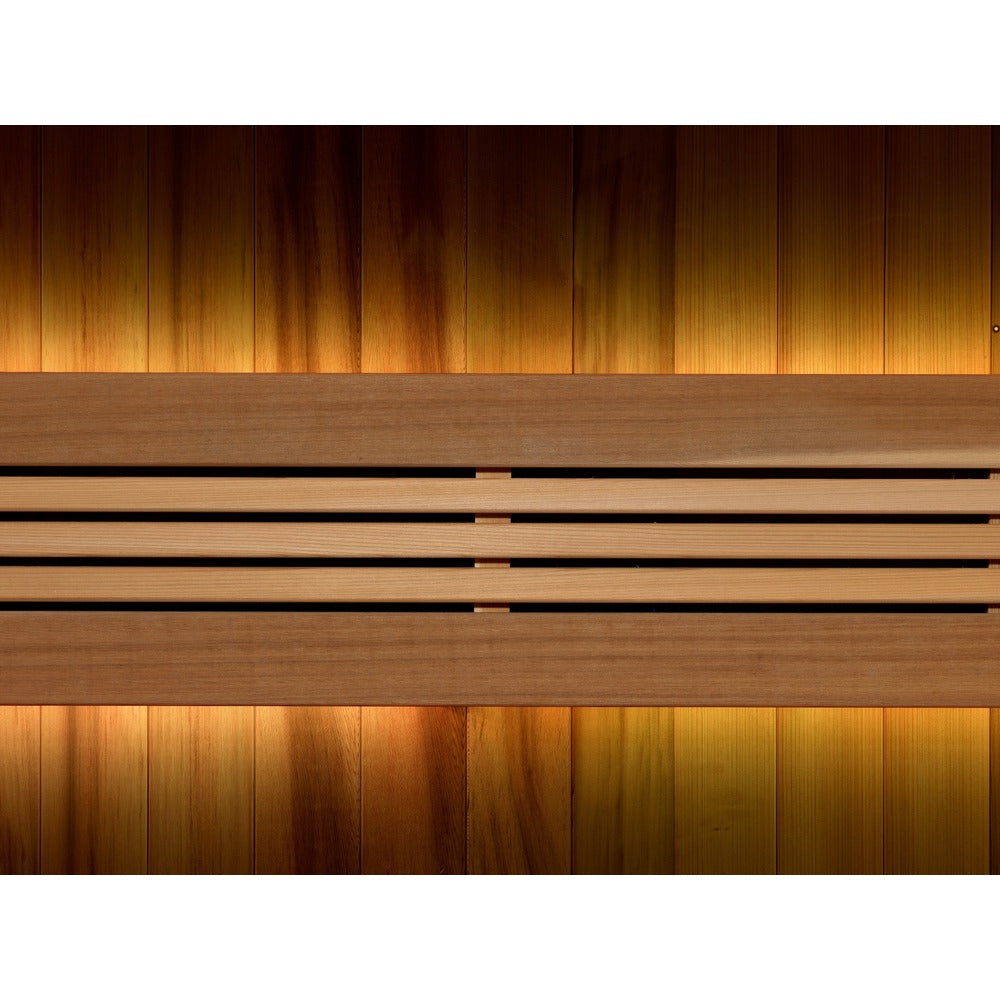 Golden Designs Osla 6 Person Traditional Sauna cedar bench and accent lighting detail