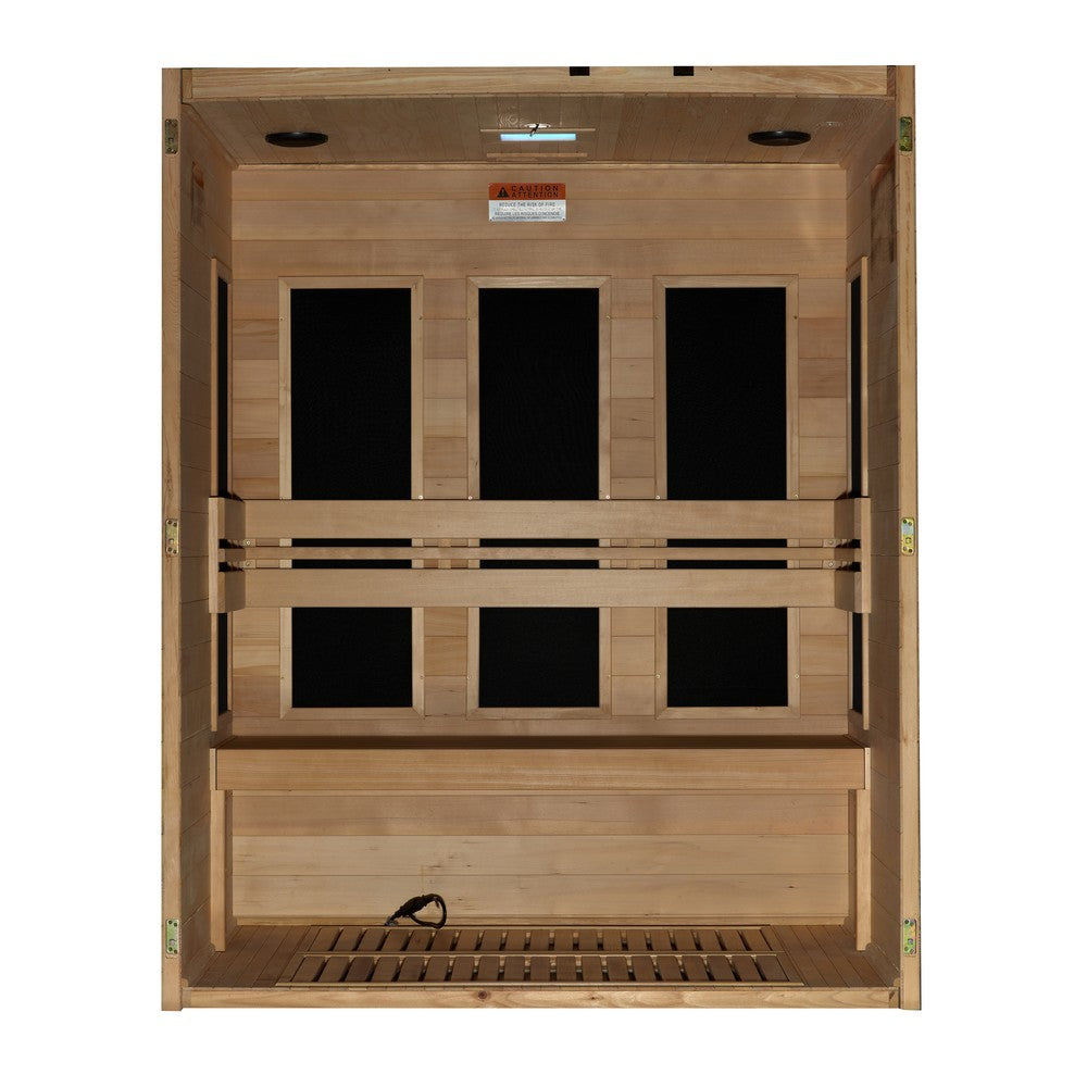 Maxxus S-Line Yoga 3 person Ultra Low EMF infrared sauna photographed against a plain background