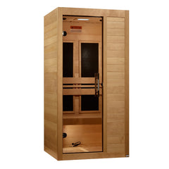 Maxxus S-Line Yoga 1 person Ultra Low EMF infrared sauna photographed against a plain background