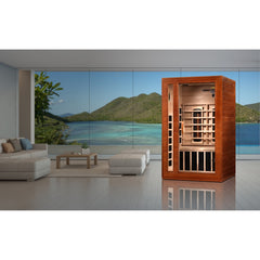 Dynamic Cardoba 2 person Low EMF infrared sauna photographed against a plain background