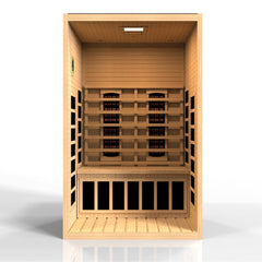 Dynamic Santiago 2 person Low EMF infrared sauna photographed against a plain background