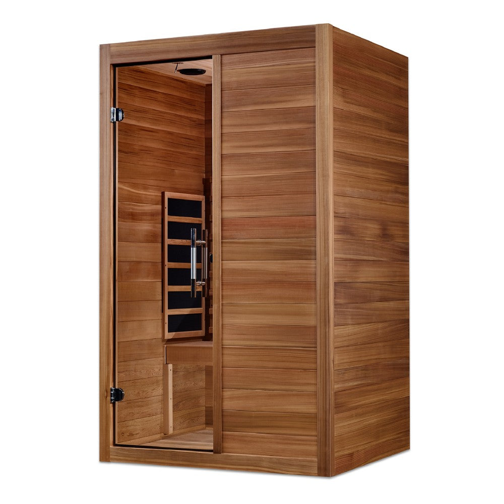 Maxxus S-Line Yoga 2 person full spectrum infrared sauna photographed against a plain background