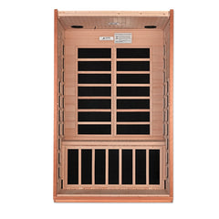 Dynamic Cordoba 2 person Low EMF infrared sauna photographed against a plain background