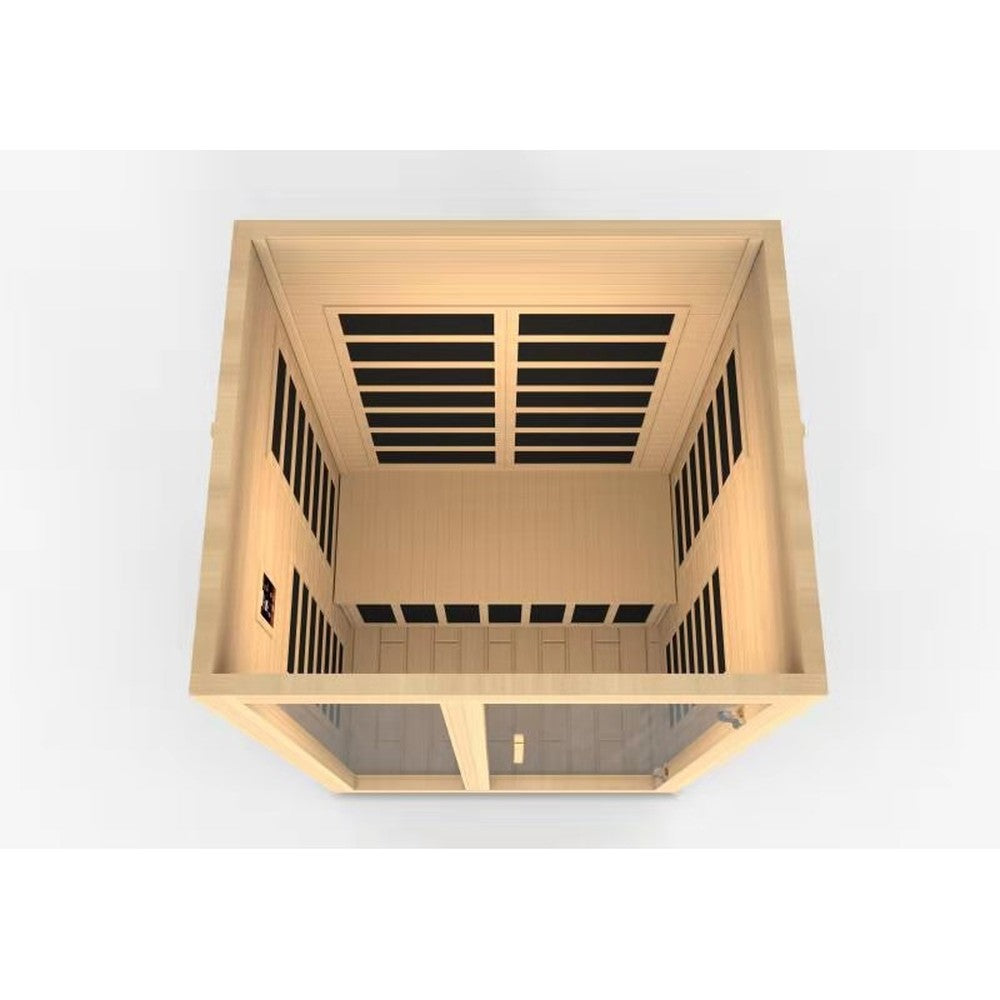 Dynamic Santiago 2 person Low EMF infrared sauna photographed against a plain background