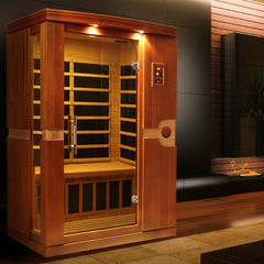 Dynamic Venice 2 person Low EMF infrared sauna photographed against a plain background