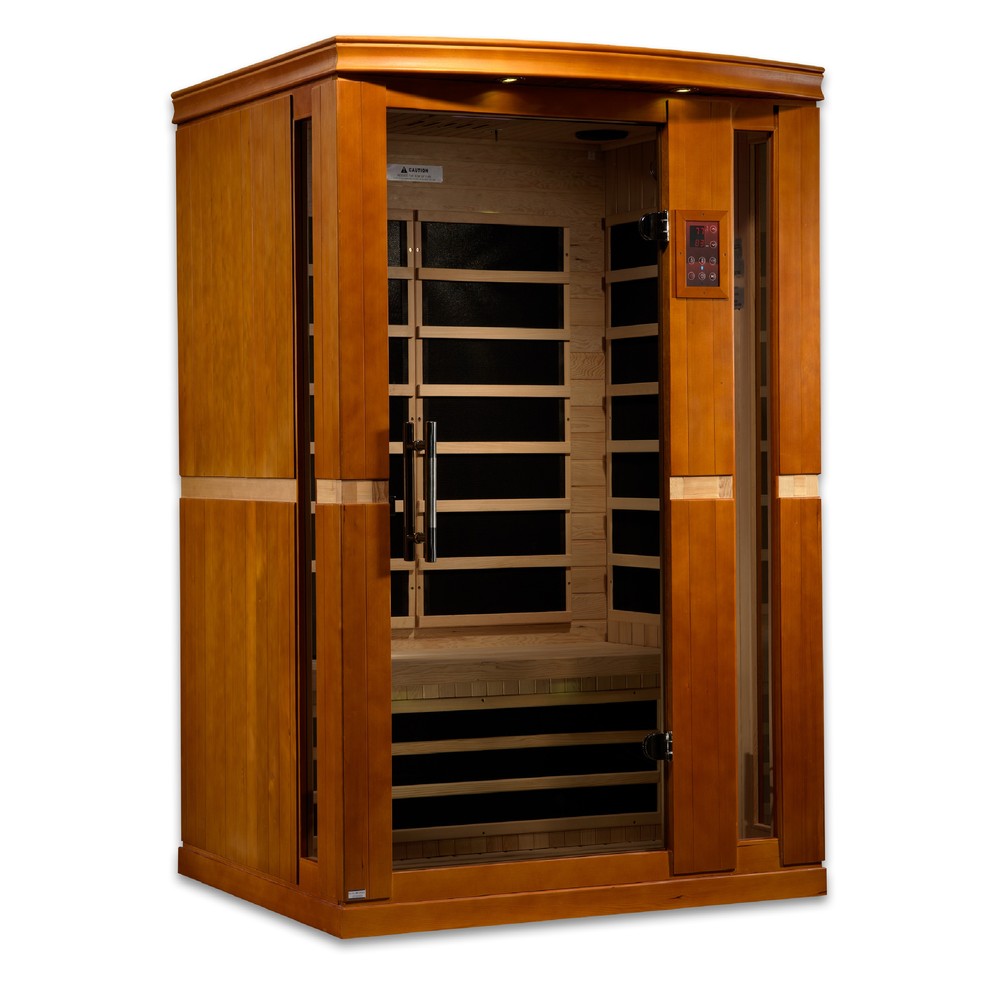 Dynamic Vittoria 2 person Low EMF infrared sauna photographed against a plain background