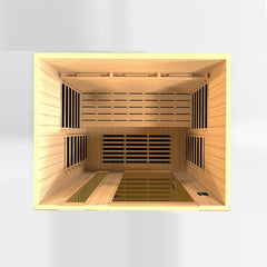 Dynamic Lugano 3 person Low EMF infrared sauna photographed against a plain background