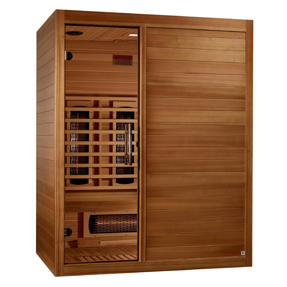 Maxxus S-Line Yoga 3 person full spectrum infrared sauna photographed against a plain background