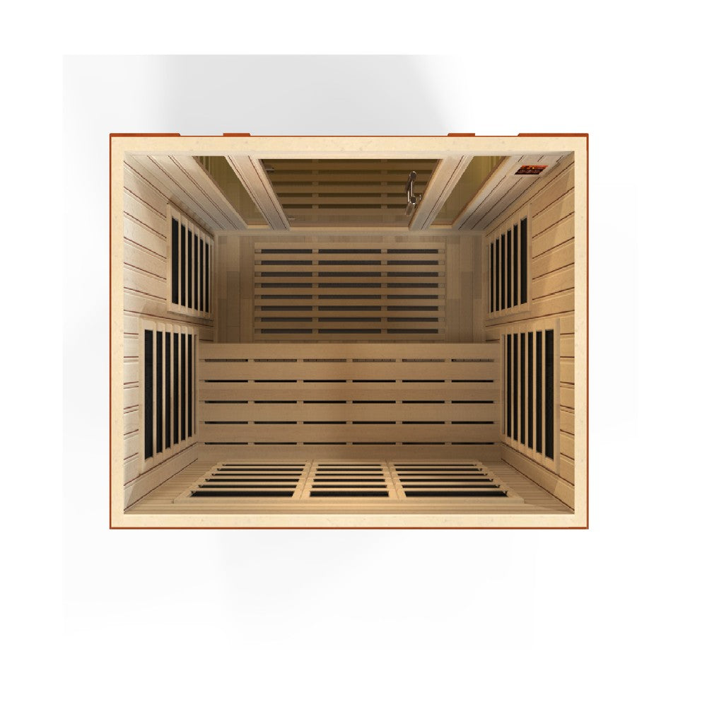 Dynamic Bellagio 3 person Low EMF infrared sauna photographed against a plain background