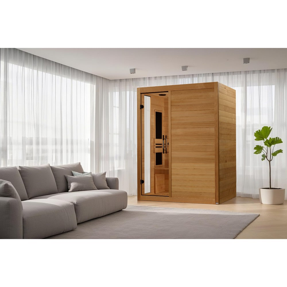 Dynamic Toscana 3 person Low EMF infrared sauna photographed against a plain background