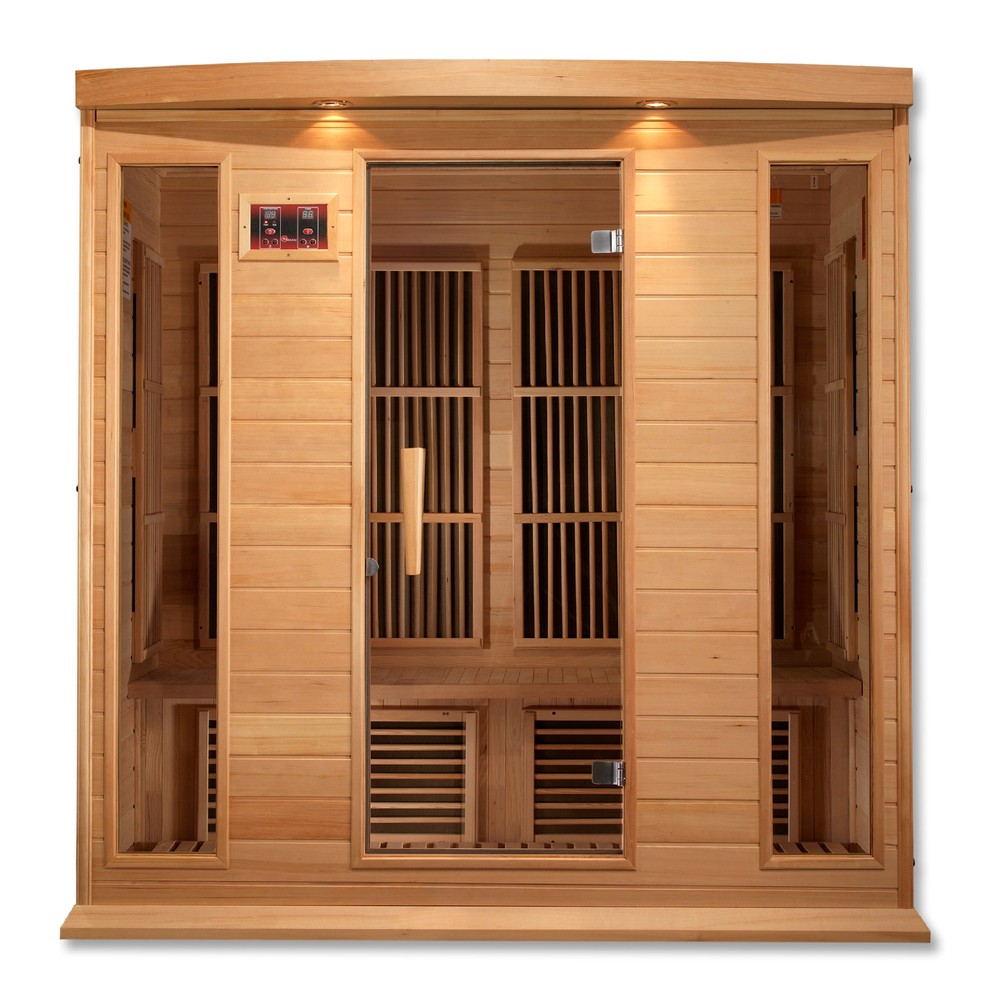 Maxxus MX-K406-01 4 person Low EMF infrared sauna photographed in a room