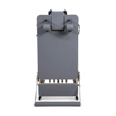 Front view of the Elina Pilates Fold Reformer folded for storage