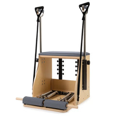 Front view of the Elina Pilates wooden base Combo Chair with handles and pedals