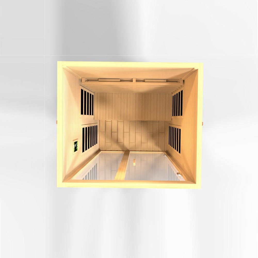 Dynamic Santiago 2 person Low EMF infrared sauna photographed against a plain background