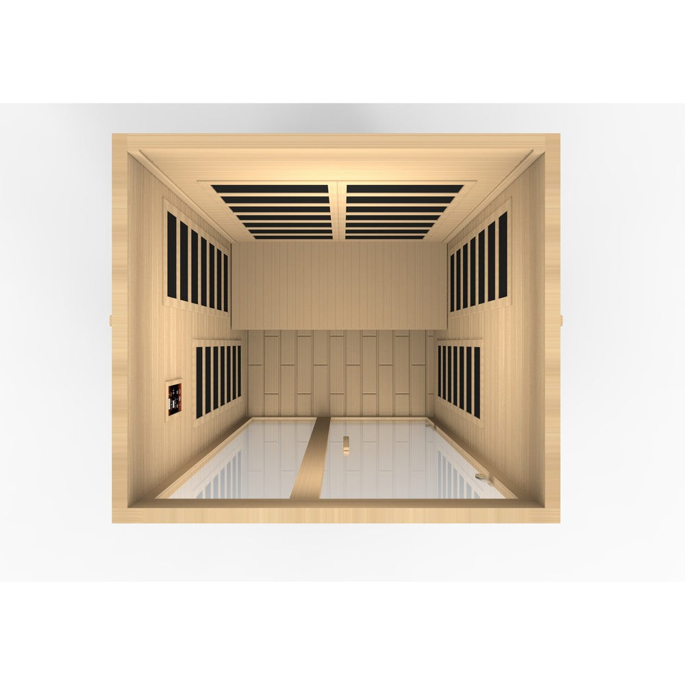 Dynamic Santiago 2 person Low EMF infrared sauna photographed against a plain background